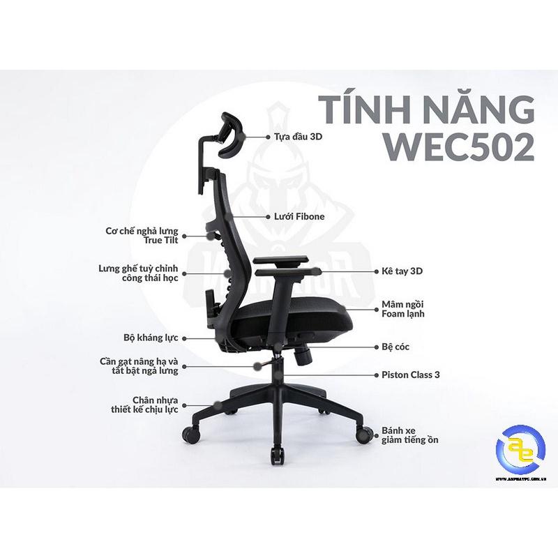Ghế Văn Phòng-Ghế Làm Việc-Ghế Chân Xoay, Ghế Công Thái Học WEC502, Chống Đau Mỏi Lưng Tay Gấp Nệm Lưới Tựa Đầu Cao Cấp