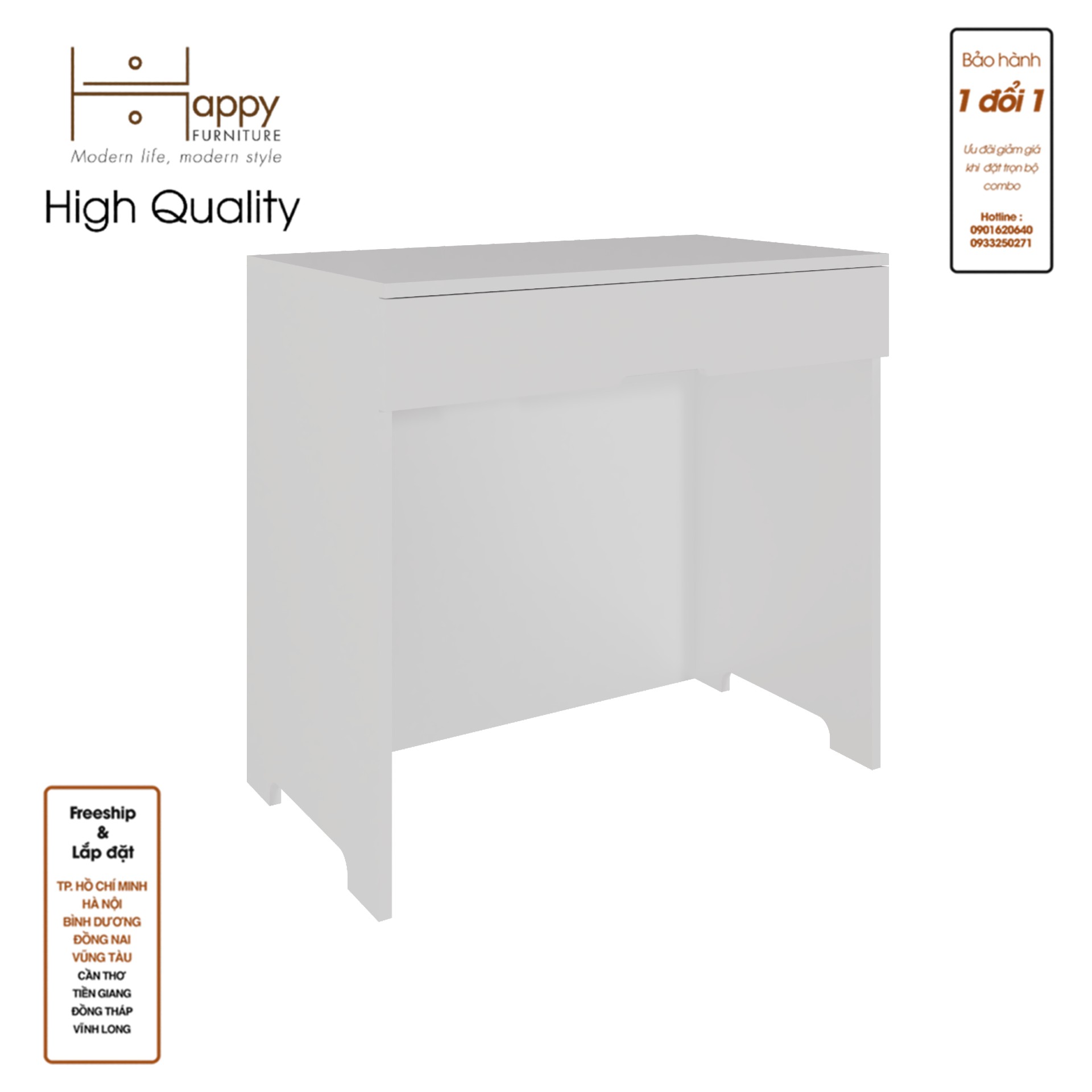 [Happy Home Furniture] MOLLY , Bàn trang điểm 1 ngăn kéo, 80cm x 46cm x 75cm ( DxRxC), BAN_064