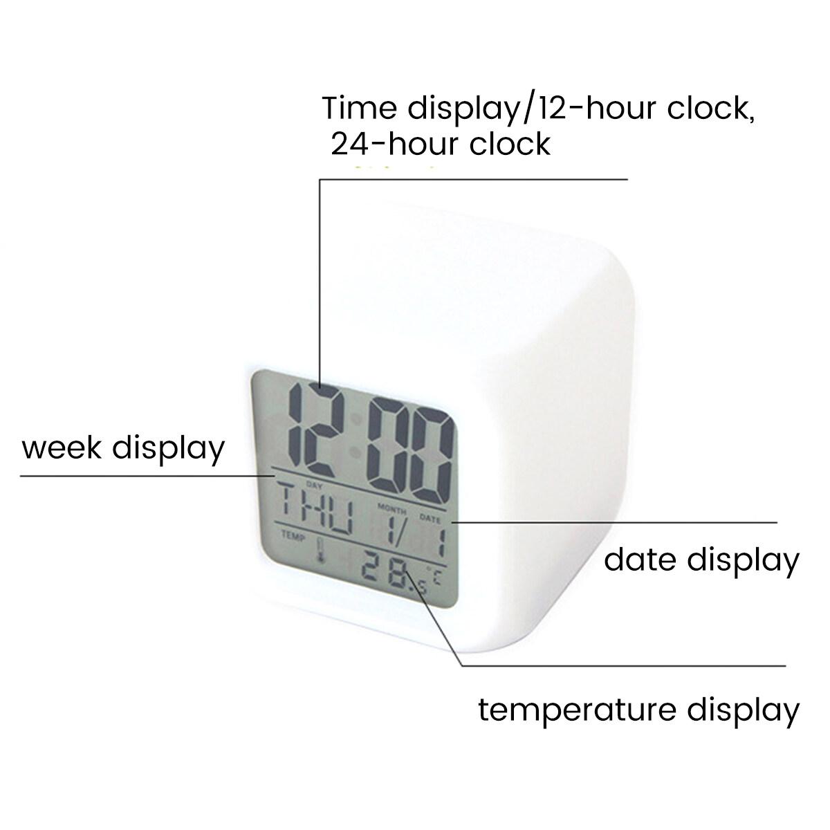 Đồng hồ điện tử vuông để bàn có đèn led đổi màu 7 kiểu, đo nhiệt độ phòng