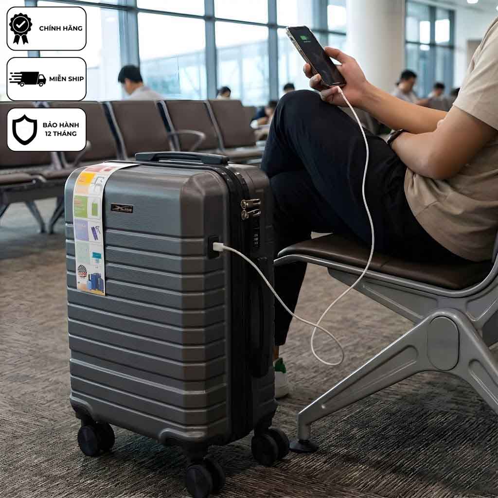 Vali kéo du lịch xách tay cao cấp Xbags Dark Titan Pro XB6104 khóa TSA chuẩn Mỹ USB tiện dụng, chống va đập size 20 sang trọng!