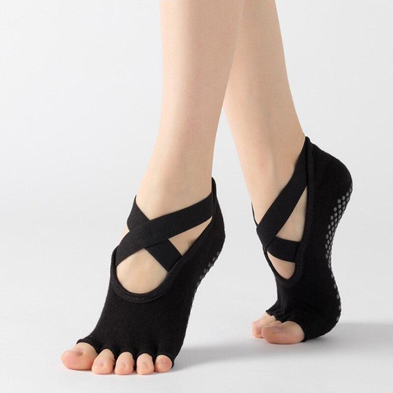 Summer Women Yoga Socks Black Red Blue Anti Slip Bandage Sports Ladies Girls Ballet Socks Dance Sock Slippers