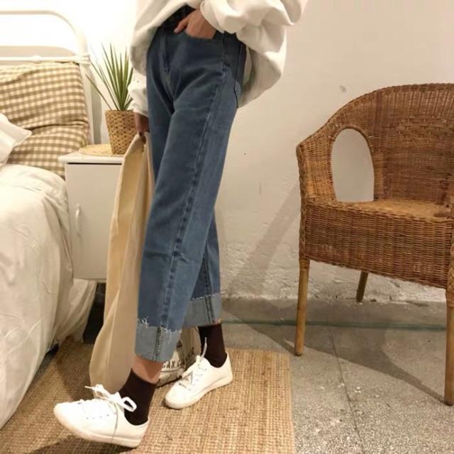 Quần Jeans đen ống suông ulzzang có bigsize / Quần Jeans cạp cao QC