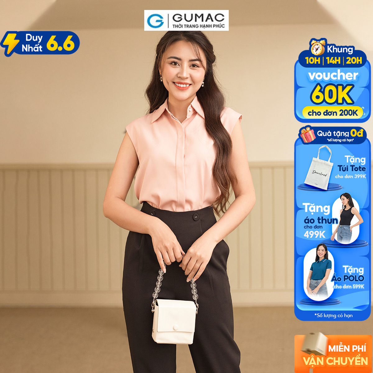 Áo kiểu phối bèo GUMAC AD05006