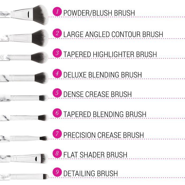 Bộ Cọ 9 Cây BH Cosmetics White Marble With Angeled Brush Holder