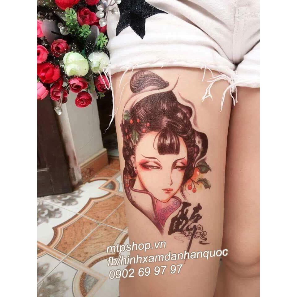 Hình xăm dán cô gái bắp tay 15x21cm- mua 5 tặng 1, mua 10 tặng 4 tấm đồng size
