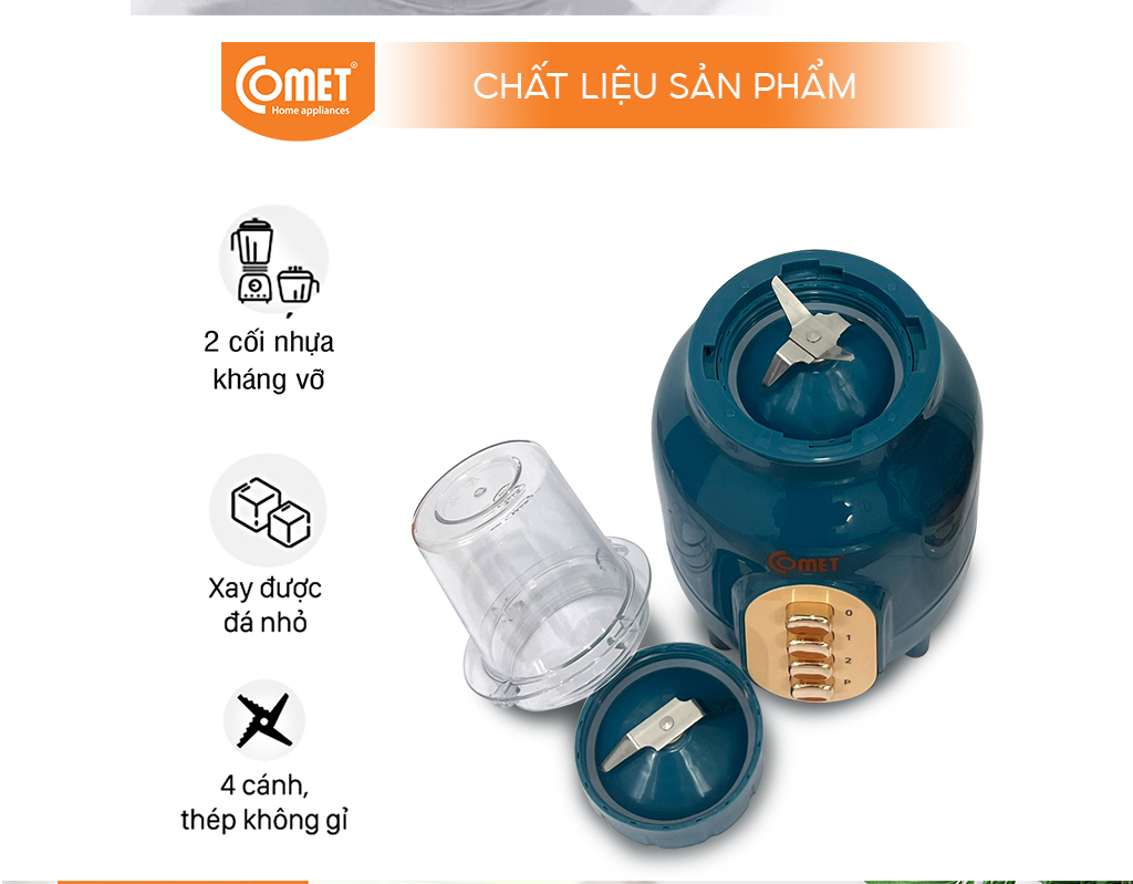 Máy Xay Sinh Tố Comet CM9952 – 450W, Cối Nhựa Kháng Vỡ 1.5L, Lưỡi Dao Inox Sắc Bén - Hàng chính hãng