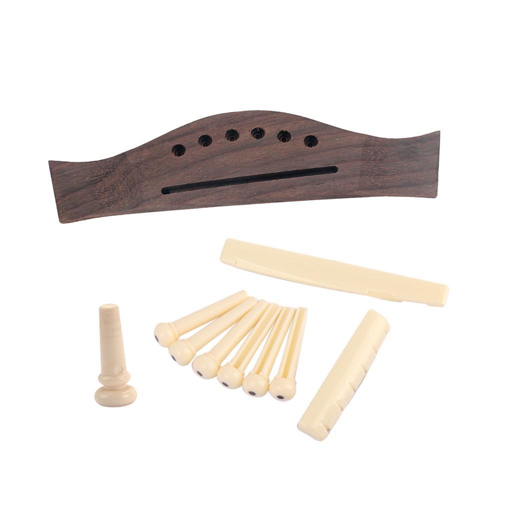 Folk Acoustic Guitar Rosewood Bone Bridge Pins Saddle Nut Set