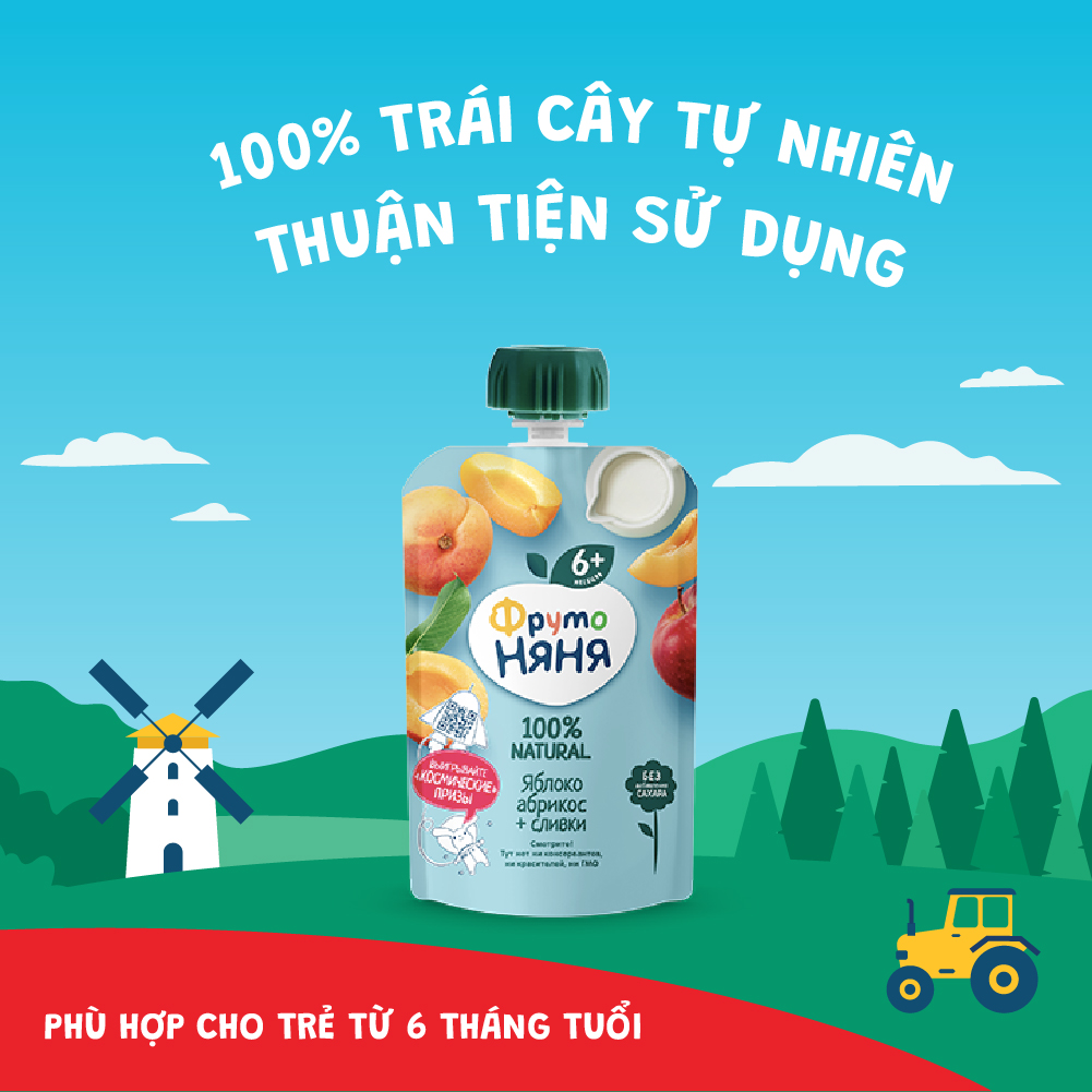 Trái cây nghiền vị táo, mơ và kem tươi Fruto Nyanya 90g