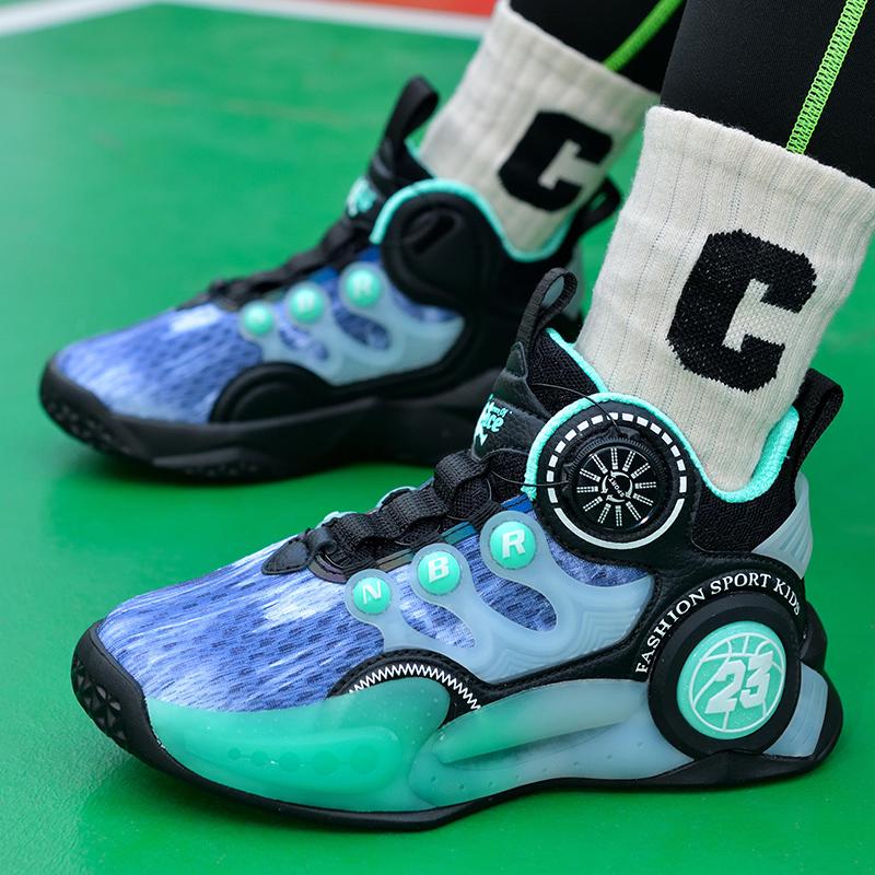 Trẻ em thương hiệu giày bóng rổ nam sinh Noctilucent dày trẻ em giày sneakers nữ giày thể thao giày trẻ gái giỏ giỏ giày Color: Child Shoes Green Shoe Size: 3.5