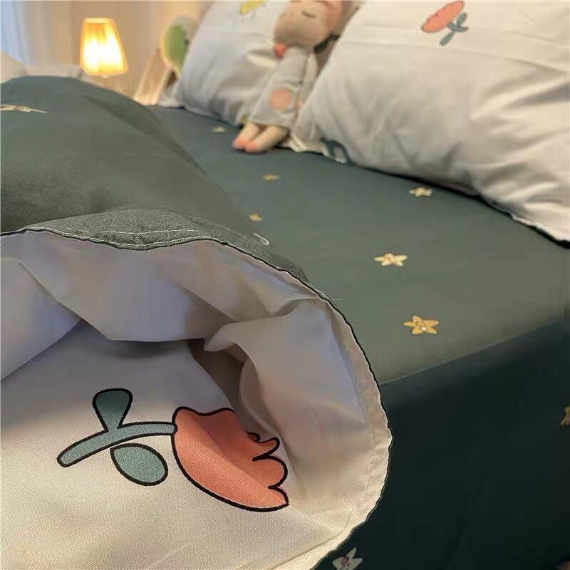 Bộ chăn ga Cotton Poly họa tiết chó đầu trắng - phong cách Hàn Quốc