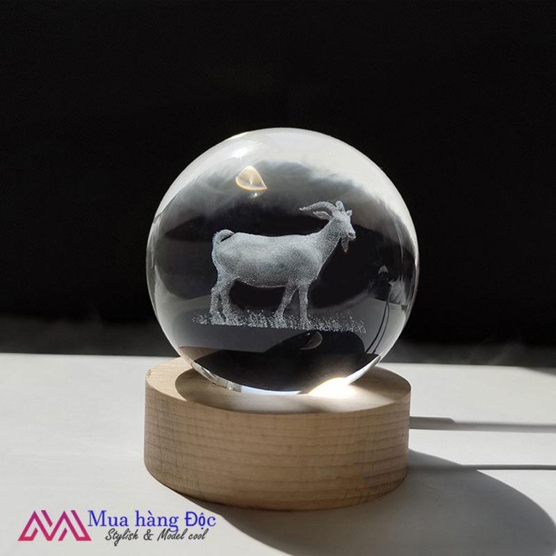 Bộ Quà Tặng Quả Cầu Pha Lê 3D larser LED 12 Con Giáp Tuổi Mùi