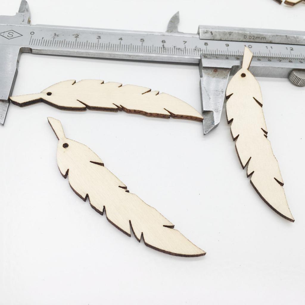 50pcs Natural Unfinished Wood Feather with Hole for DIY Pendants Ornament