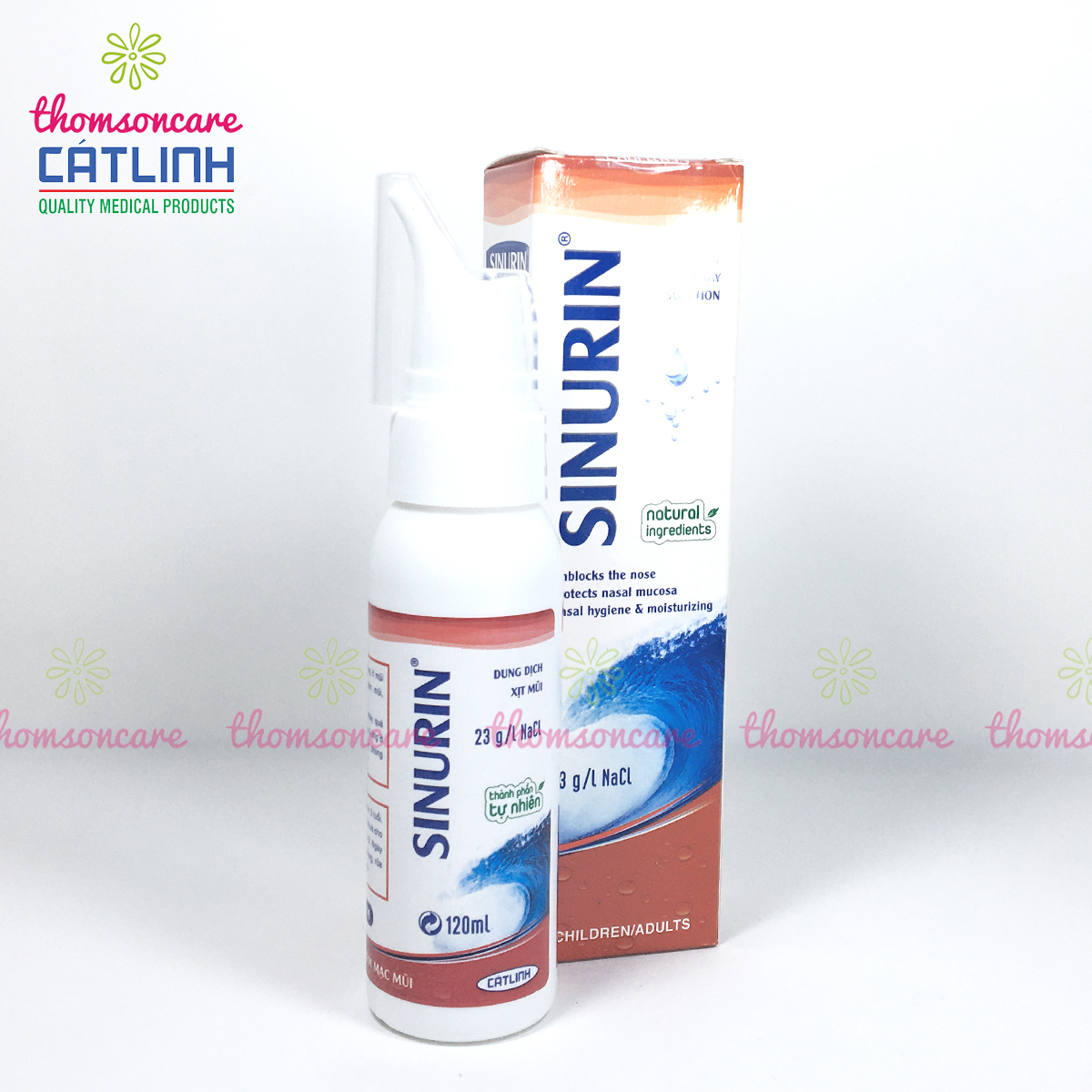 Xịt Sinurin của Dược Cát Linh - Từ nước muối biển ưu trương, đẳng trương, cho bé từ 3 tháng và người lớn - Lọ 120ml