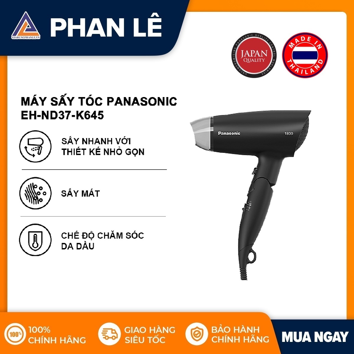 Máy sấy tóc Panasonic EH-ND37-K645 - 1800W  - HÀNG CHÍNH HÃNG
