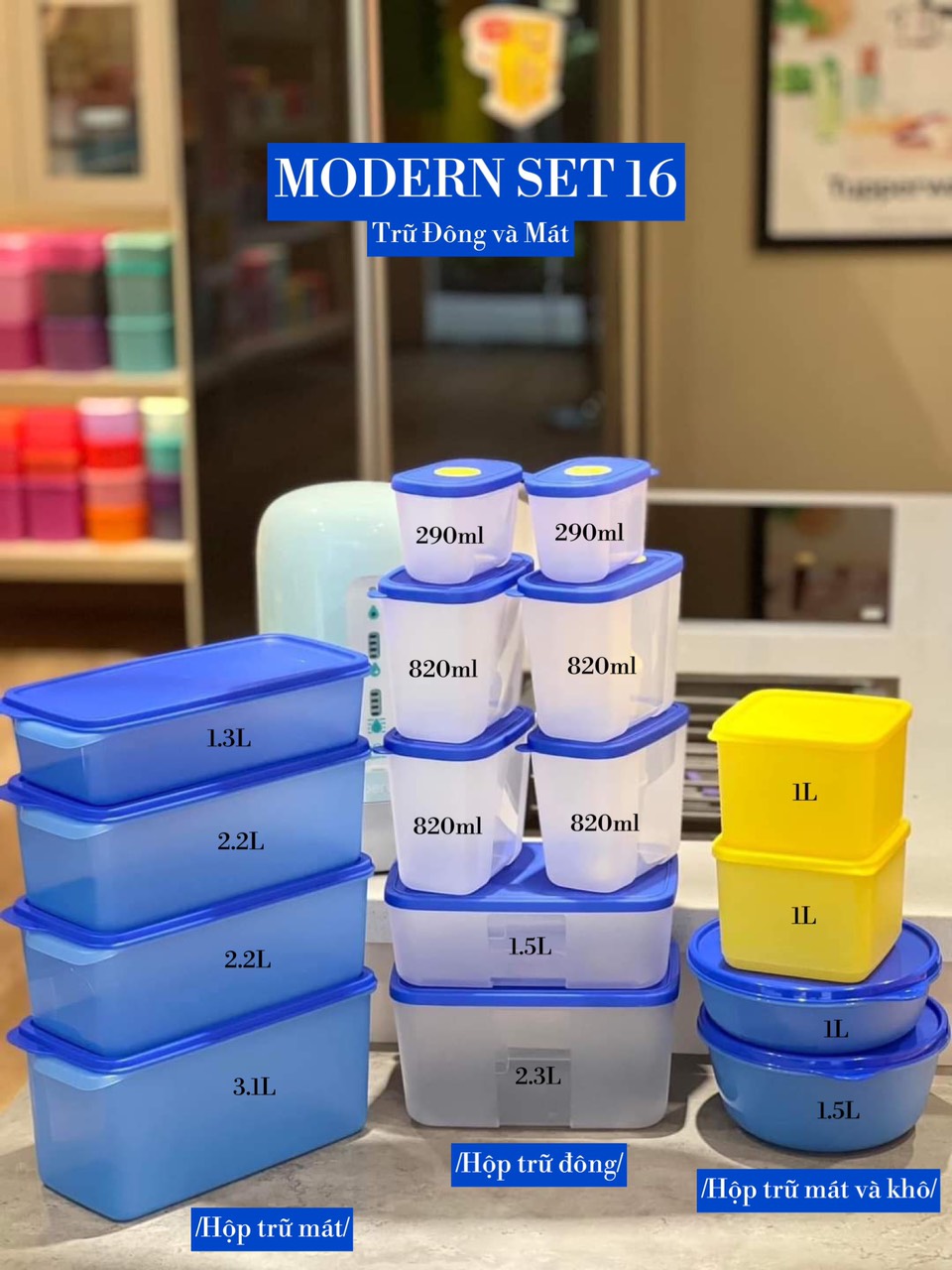 Bộ Hộp Tupperware Trữ Đông và  Mát Modern Set 16 Hộp - Hàng Chính Hãng