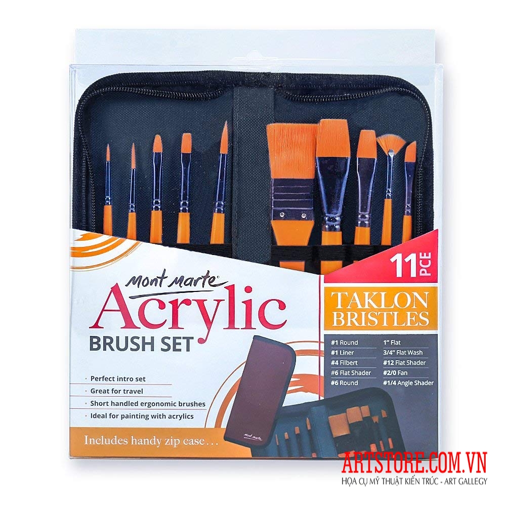 Bộ cọ  vẽ Acrylic Mont Marte 11pc (kèm túi)