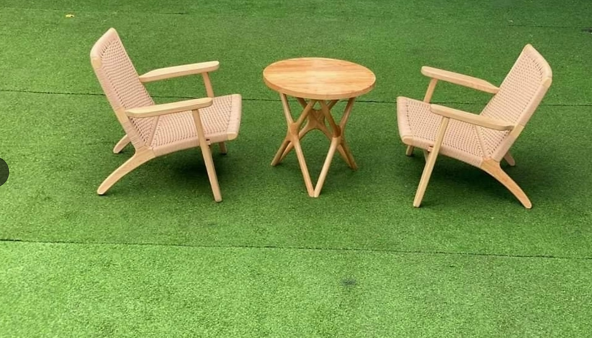 Cặp ghế gỗ Tần Bì đan Mây Cói êm ái Cao cấp tặng kèm bàn tròn gỗ