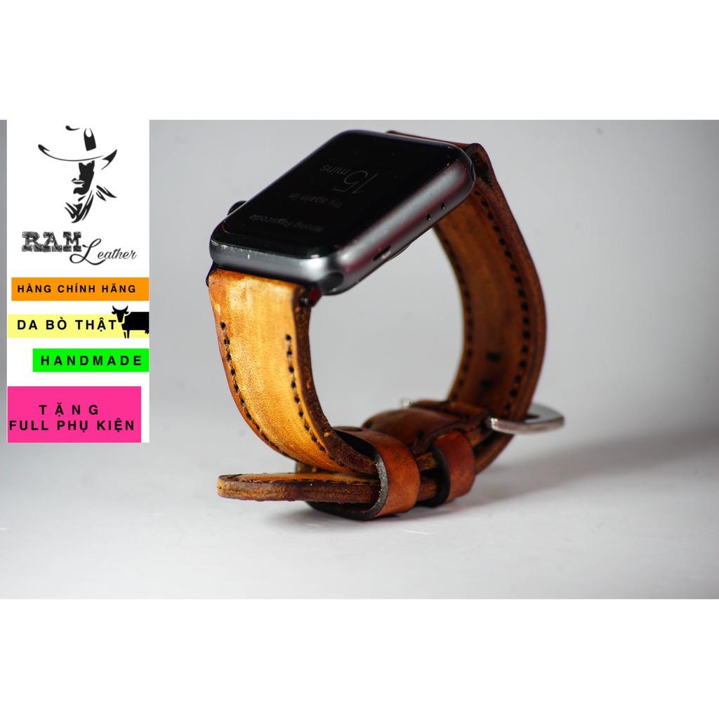 Dây đồng hồ da bò vegtan handmade cao cấp - RAM classic 1970 nâu sáng -
