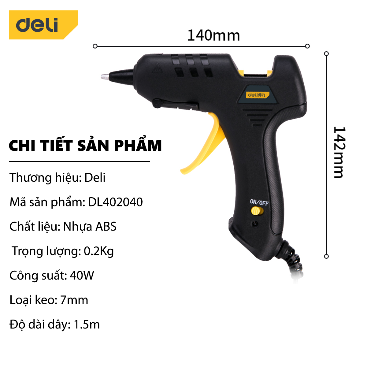 Thiết Bị Máy Bắn Keo Deli Cao Cấp Chính Hãng Công Suất Lớn 40W - Nhỏ Gọn, An Toàn Sử Dụng - Thiết Kế Hiện Đại - DL402040