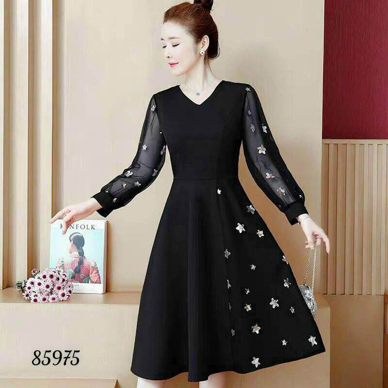 ĐẦM XÒE UMI TAY DÀI PHỐI LƯỚI SAO VÔ CUNG XINH XẮN KHÁNH AN FASHION