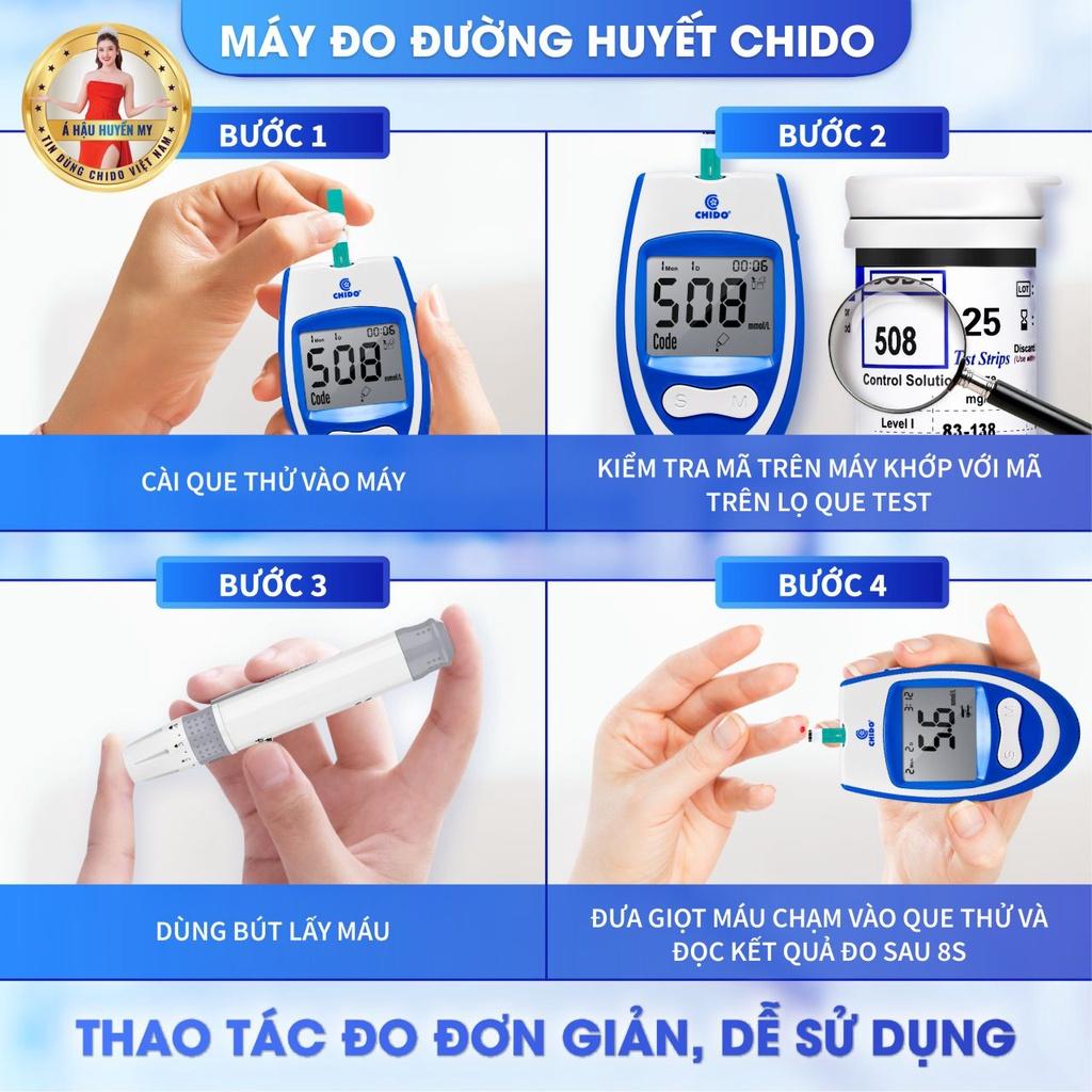 Máy đo đường huyết cao cấp CHIDO, tặng 50 que thử + kim