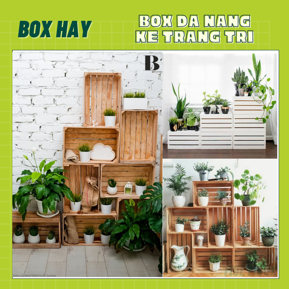 Thùng Gỗ Pallet, Thùng Gỗ Đa Năng Lắp Ráp, Hộp Khay Gỗ Pallet Decor Làm Đôn Chậu Gỗ, Bàn Trà, Thùng Đựng Đồ Chơi Size 40x22x16cm