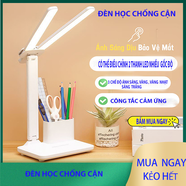 Đèn học chống cận tích điện dùng pin sạc 3 chế độ ánh sáng công tắc cảm biến