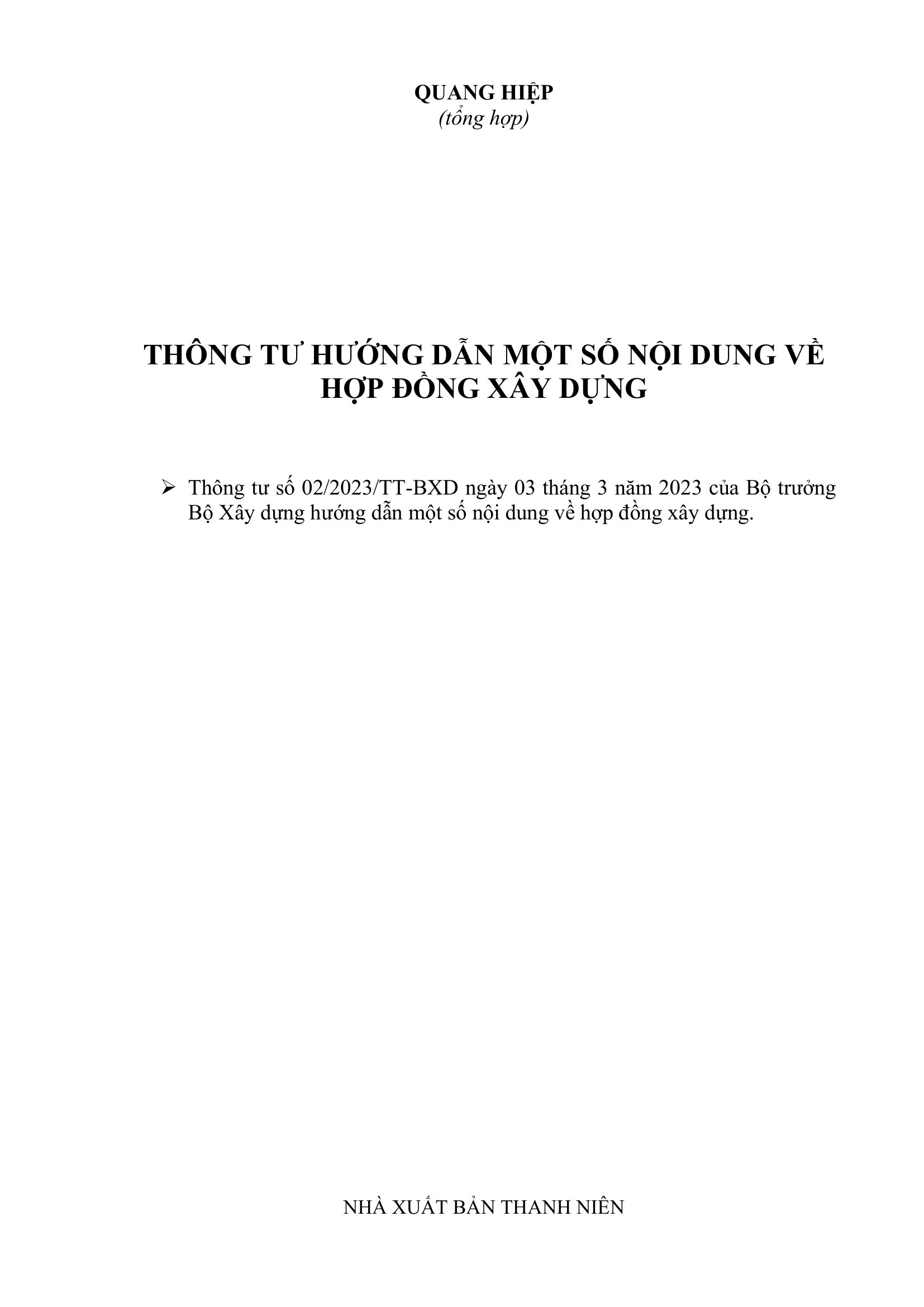 Quy định và hướng dẫn về hợp đồng xây dựng - thông tư 02/2023/TT-BXD