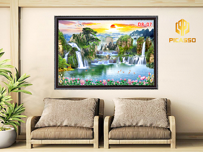 Tranh kính cường lực D801 Sơn Thủy Hữu Tình ( kt100x140cm)