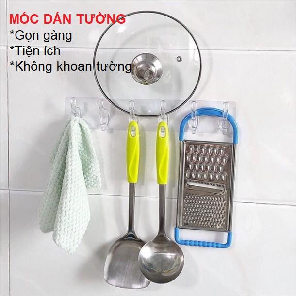 Móc dán tường, thanh 6 móc treo đồ dán tường nhà tắm nhà bếp siêu dính siêu chịu lực