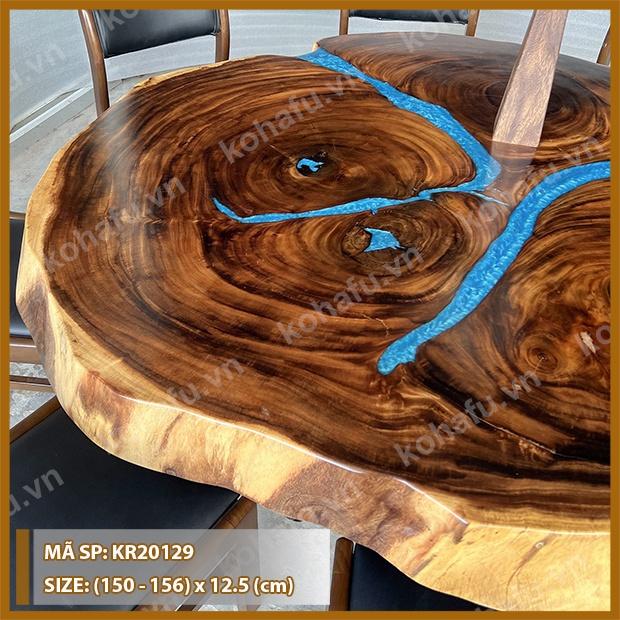 MẪU BÀN TRÒN TỰ NHIÊN MẶT GỖ NGUYÊN TẤM ME TÂY KẾT HỢP EPOXY XANH 3D HẠI ĐẠI - KL20129