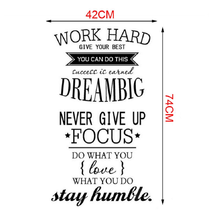 Decal dán tường chữ truyền động lực WORK HARD - DREAMS BIG