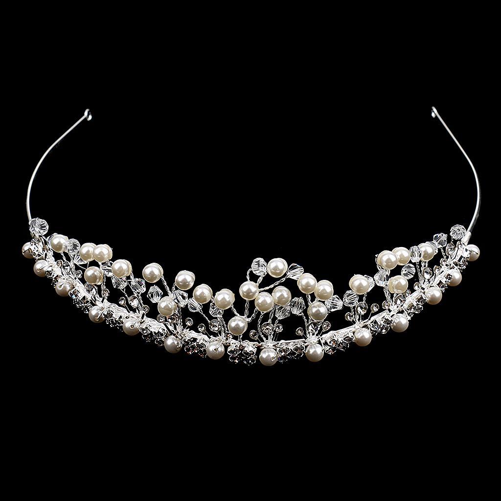 Bridal Bridesmaid Headband Pearl Rhinestone Crown Hair Band Wedding Tiara