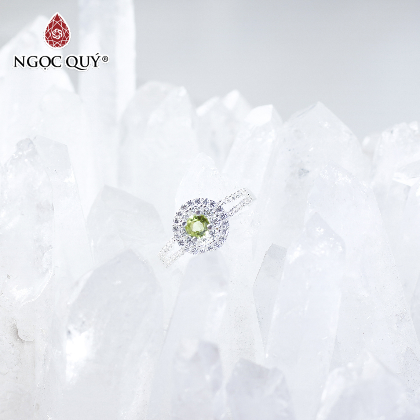 Nhẫn bạc nữ đá Peridot mệnh hỏa, mộc - Ngọc Quý Gemstones