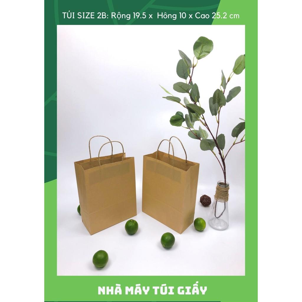 100 túi giấy nâu có quai Size 2B:19.5x10x 25.2 cm túi đựng hàng 3kg