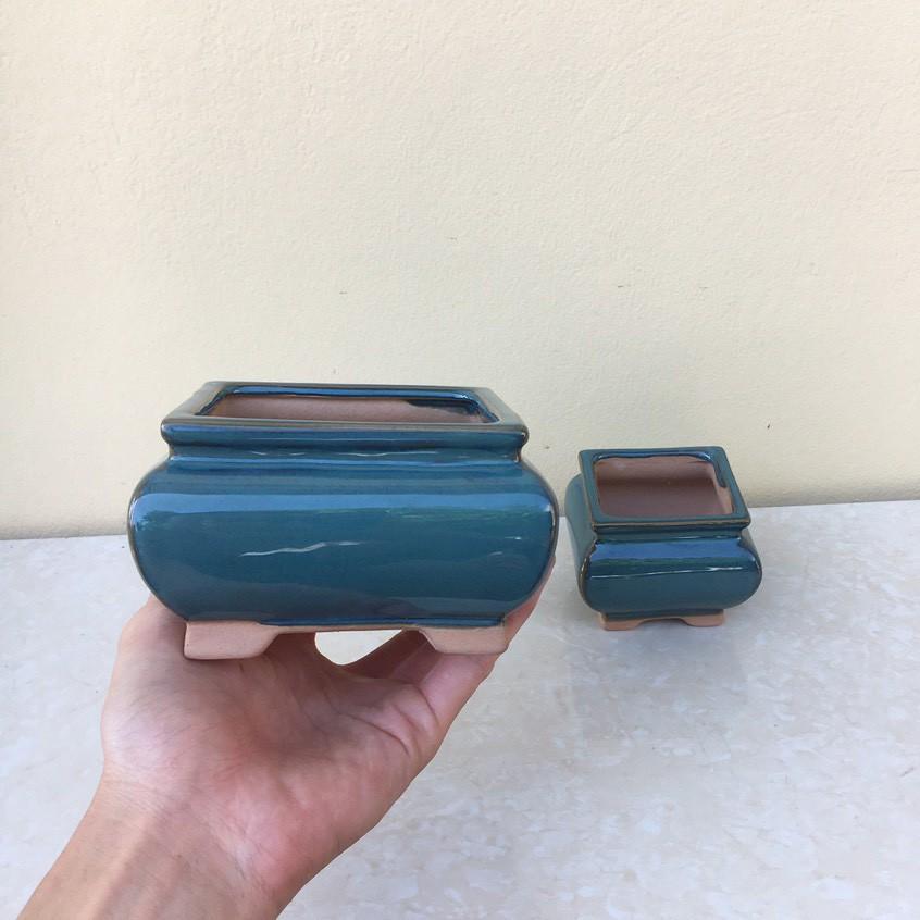 Chậu bonsai Vuông mini men hỏa biến gốm Bát tràng 2 size BM-48