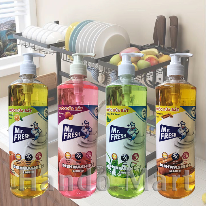 Nước rửa chén đậm đặc van nhấn Mr Fresh 800ml (Đào, Cam, Trà Xanh, Quế)