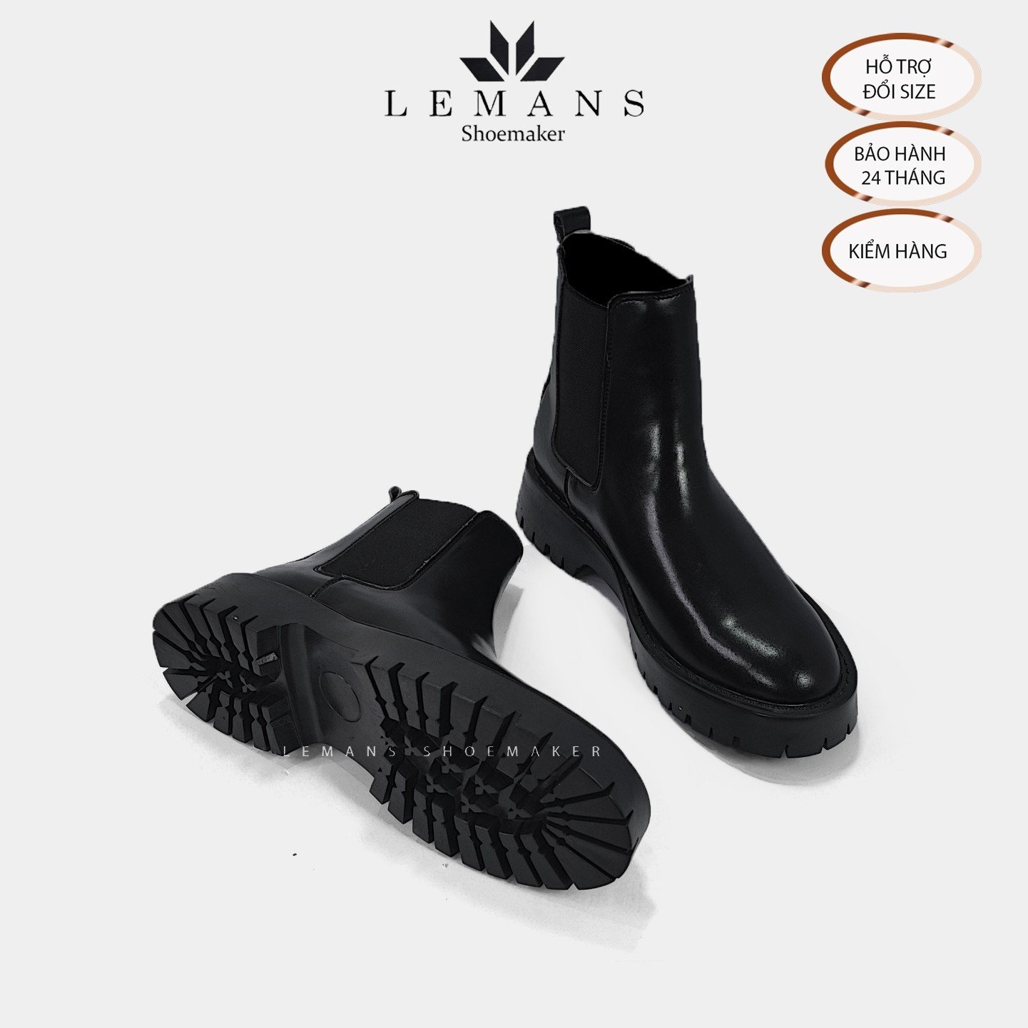Boots LeMans CHK02 Giày da bò Chelsea Boots đế Chunky, đế chunky, bảo hành 24 tháng
