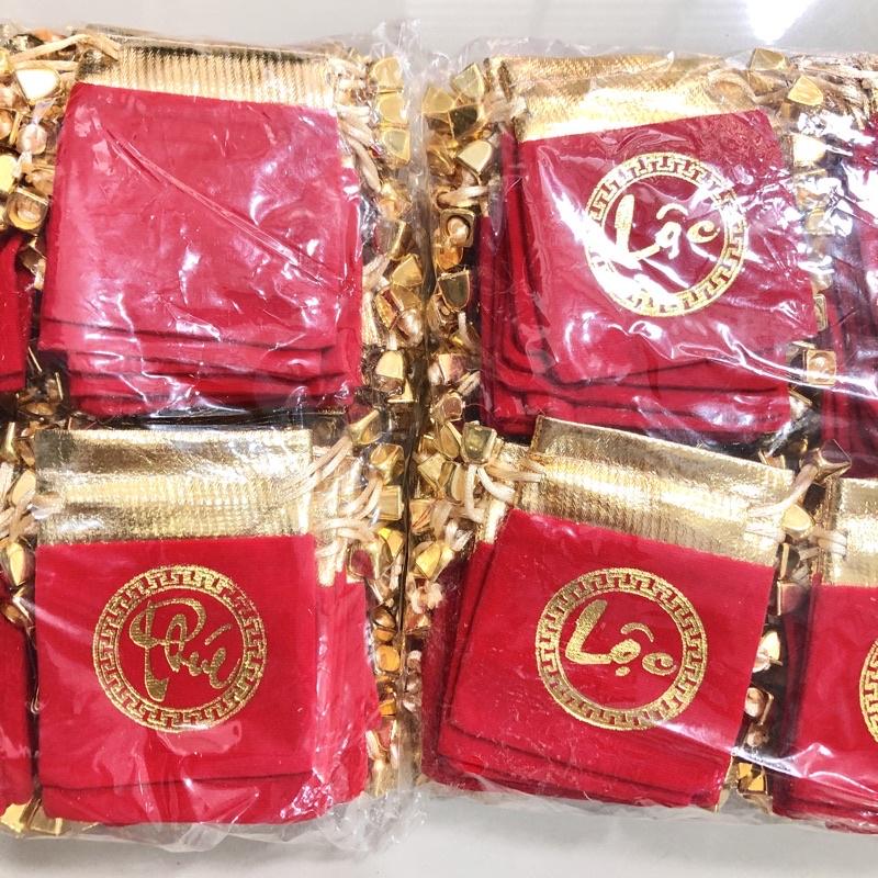 100 Túi Gấm Nhung Phúc Lộc Đỏ May Mắn Phong Thuỷ 7x9cm