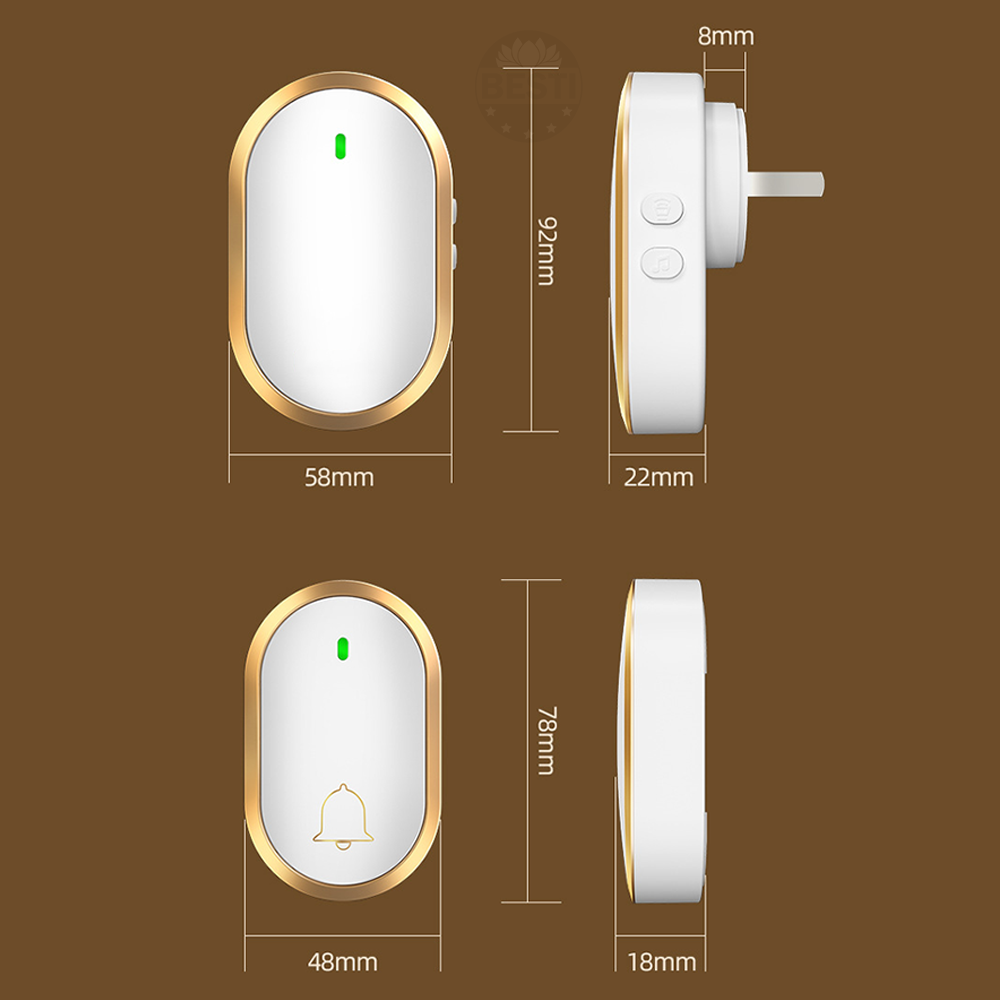 Chuông Cửa Không Dây Thông Minh Besti YBT01 (1 Nút Bấm, 1 Chuông ), Chống Nước, Khoảng Cách Sử Dụng Hiệu Quả 300M, 60 Loại Nhạc Chuông, 4 Mức Điều Chỉnh Âm Lượng - Hàng Chính Hãng