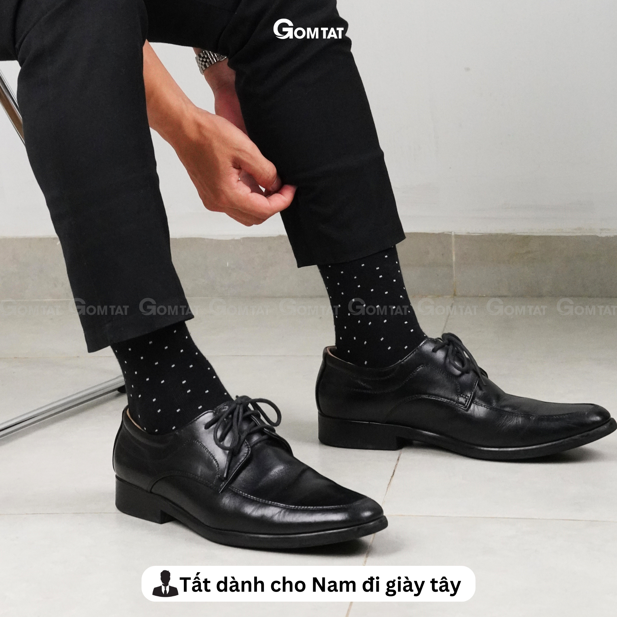 Hộp 5 đôi tất đi giày tây họa tiết chấm bi, vớ nam công sở cổ cao cao cấp, chất cotton hút ẩm, thoáng khí - GOM-CHAMBI-CB5