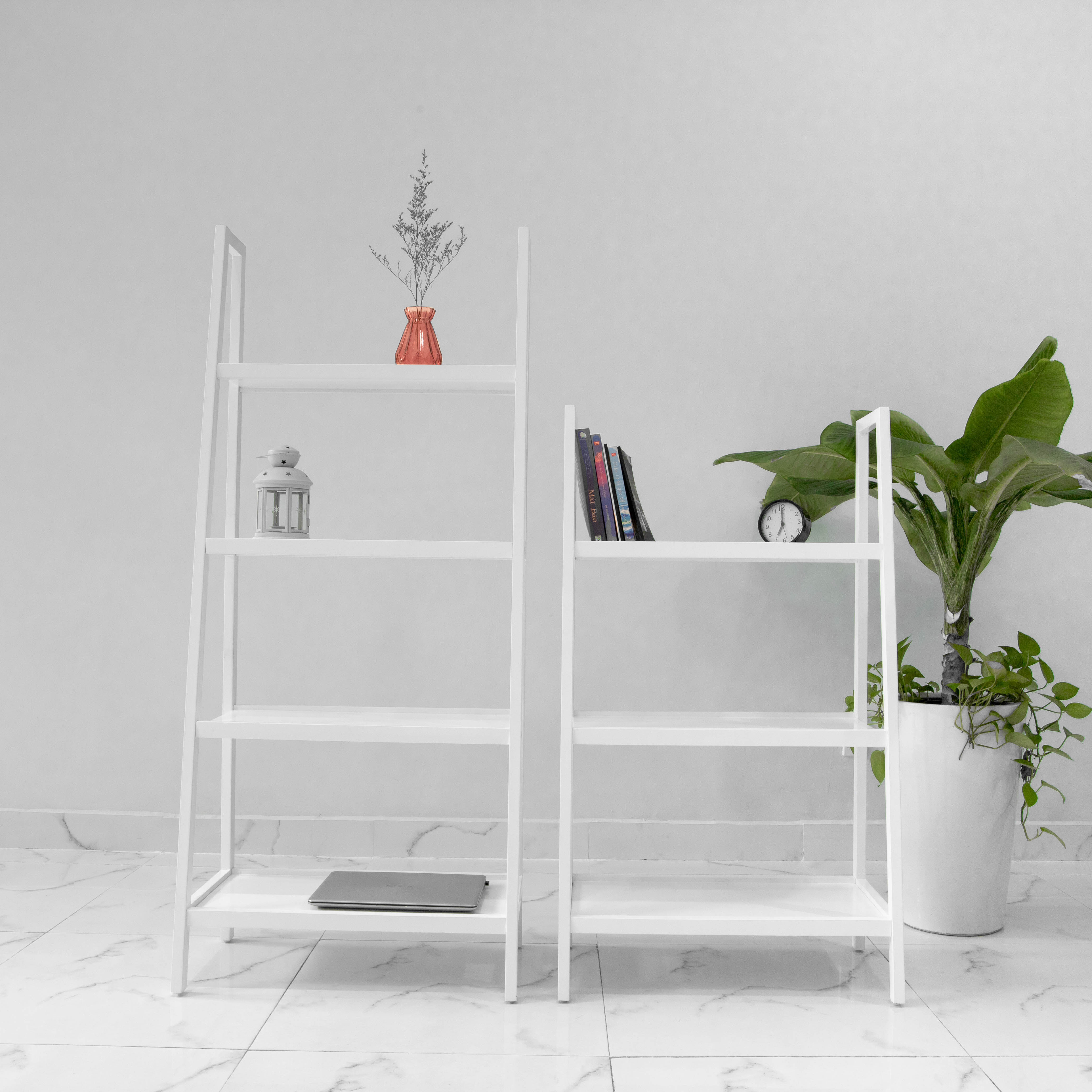 COMBO KỆ SÁCH GỖ MÀU TRẮNG 3 TẦNG VÀ 4 TẦNG SIZE L - COMBO A BOOK SHELF WHITE SIZE L