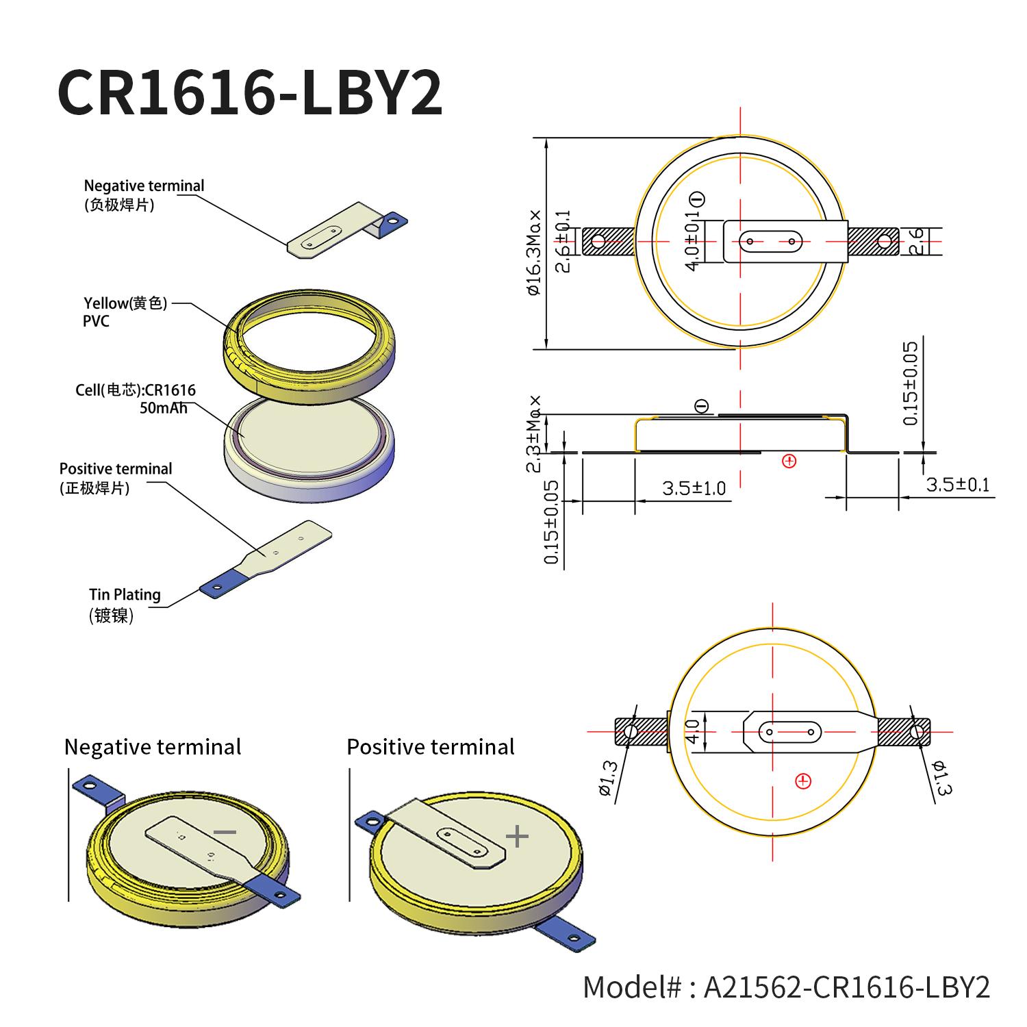 10 CHIẾC Pin EEMB CR1616 Với Các Tab Hàn CR1616 CR2025 Pin CR2032 Tương Thích Với Gameboy Color Màu hộp trò chơi Gameboy Advance: CR1616-PCN2
