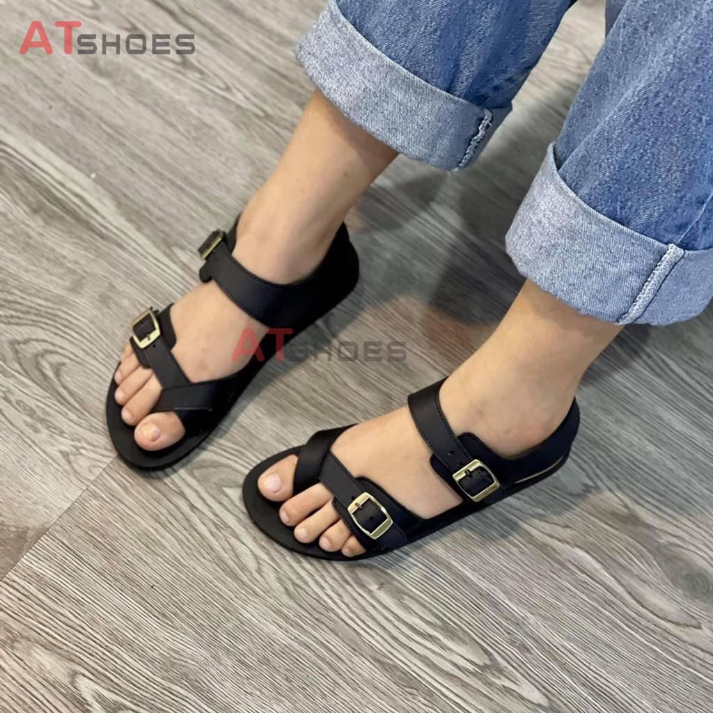 Dép Sandal Unisex Cao Cấp Da Bò Thật Sandal Xỏ Ngón Nam Nữ Trẻ Trung Đế Caosu Chống Nước Atshoes XDxsg211