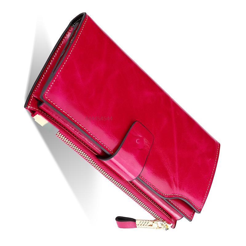 Phong cách mới nhất bán chạy ví mới da sáp dầu Clutch túi đựng tiền xu nữ đựng thẻ hóa đơn lớn kẹp ví dài