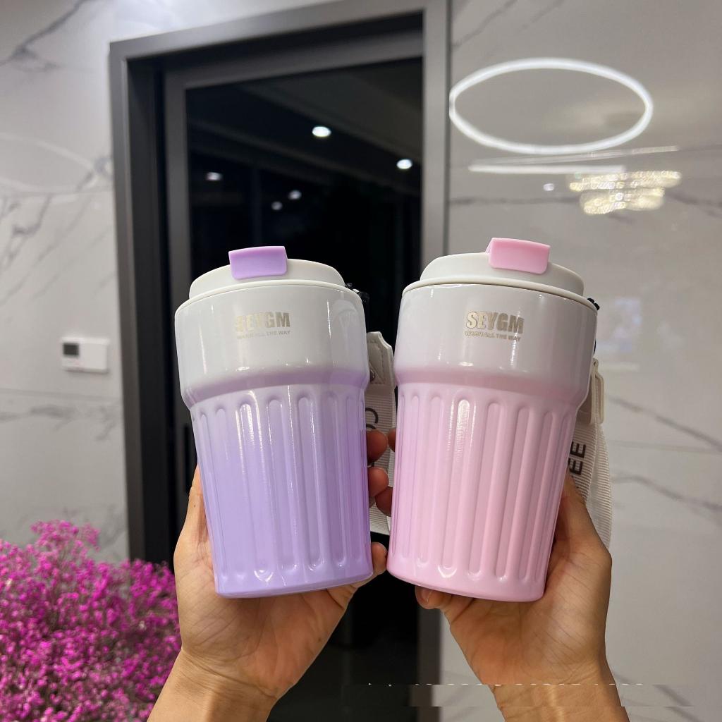 Ly giữ nhiệt thể thao, ly cafe SEYGM màu pastel 400ml