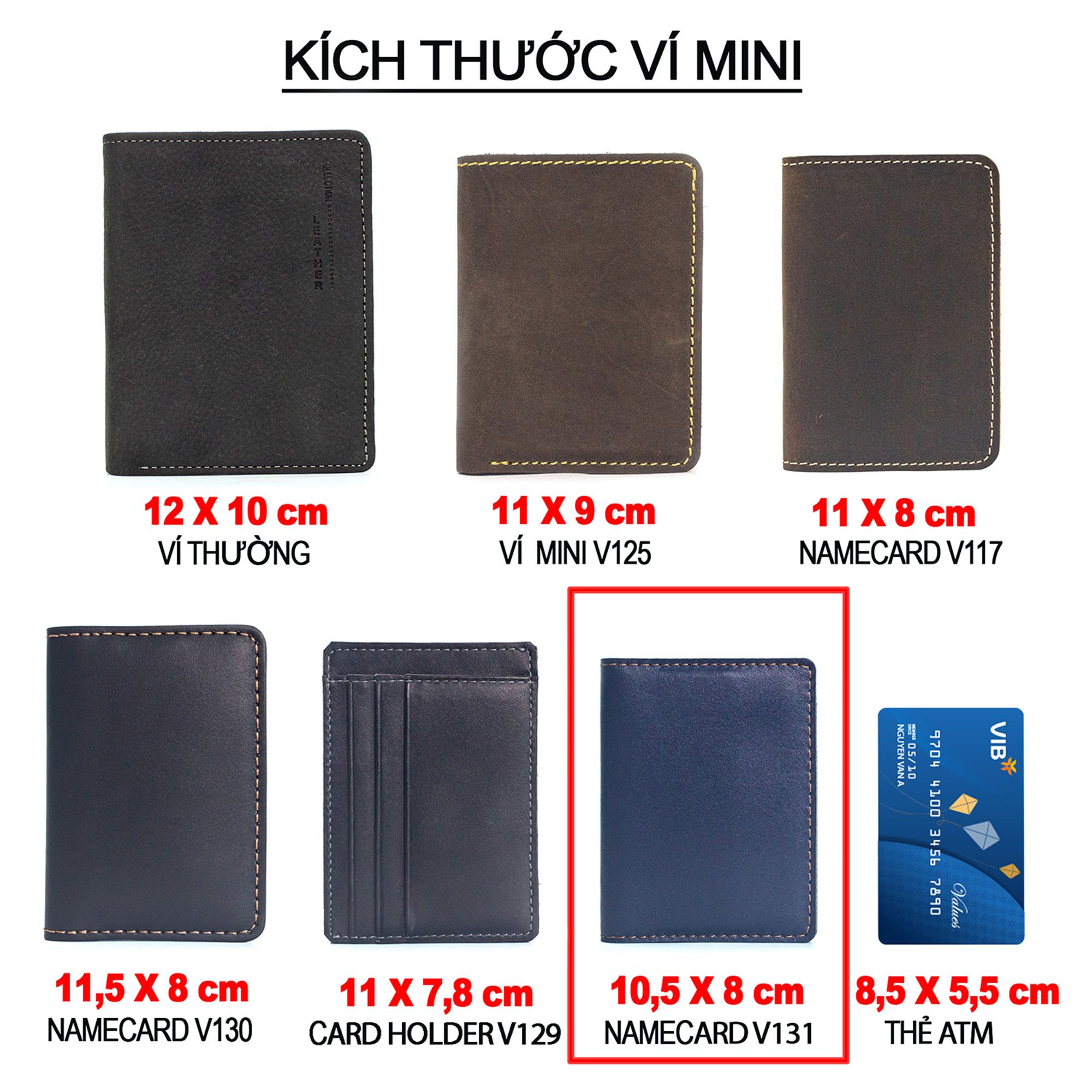 Ví namecard da bò V131, ví đựng thẻ card holder da thật nhỏ gọn, thương hiệu Bụi leather chuyên đồ da thật