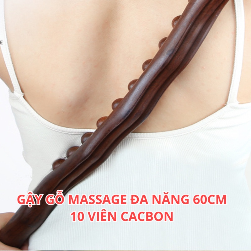 Gậy Gỗ Massage đa năng Body Đả Thông Kinh Lạc, Thanh Gỗ massage Vạn Năng10 Bi Carbon Dài 60cm Dùng Trong Spa Dưỡng Sinh