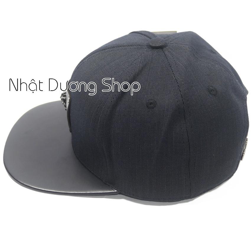 Mũ Nón Snapback thời thượng - Nón hiphop mặt da gắn mặt sắt phong cách phù hợp với mọi lứa tuổi - Xám&amp;đen