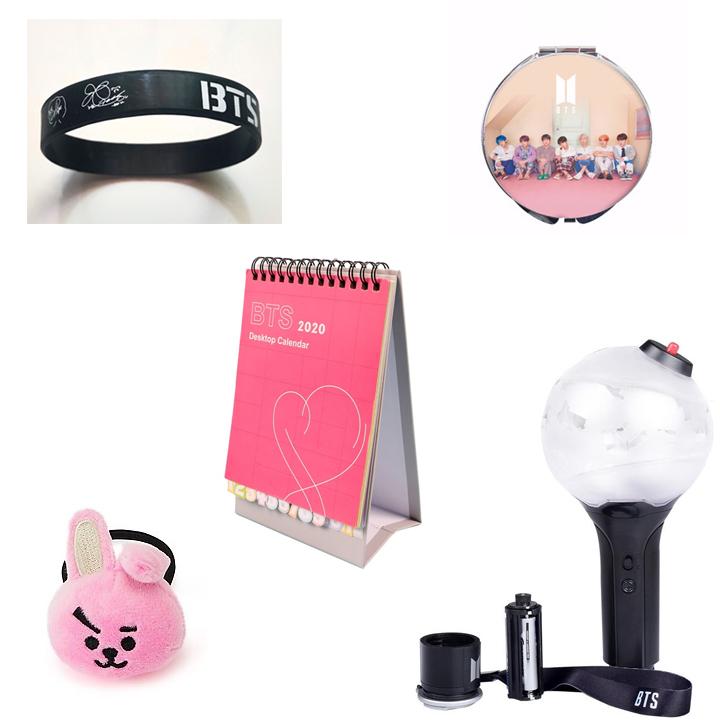 Combo 5 món đồ BTS gồm lịch 2020 vòng tay cao su gương BTS buộc tóc BTS chibi bomb ver 2